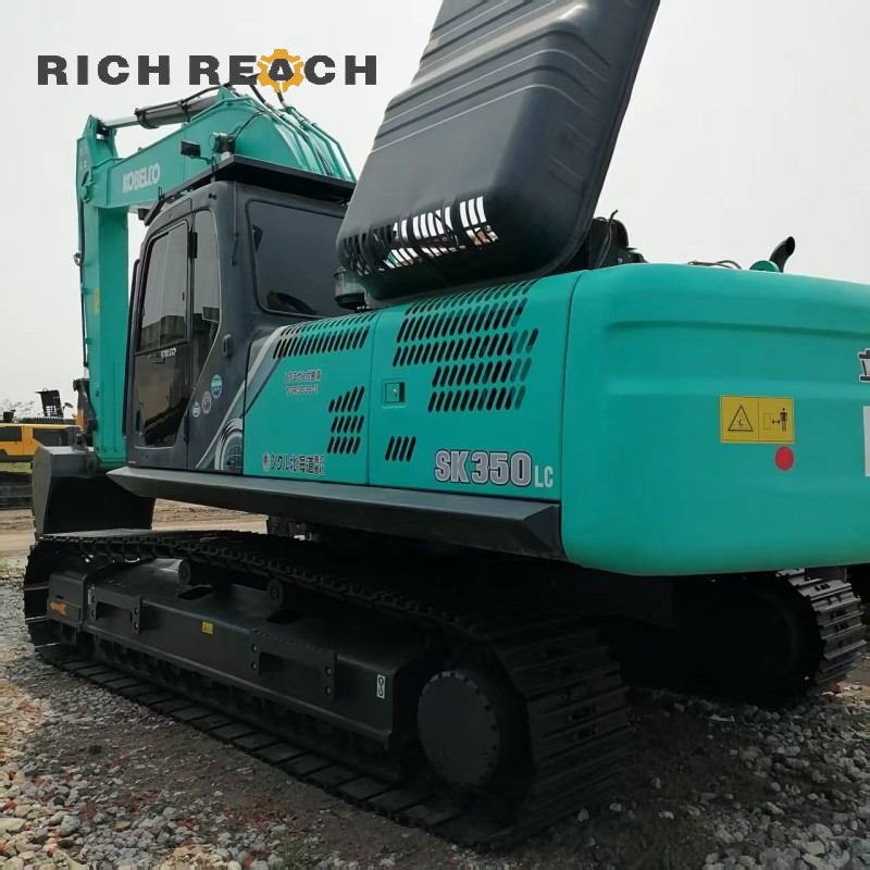 Reinforced long carriage (LC) undercarriage of a 2017 Kobelco SK350LC excavator, priced at $34,722